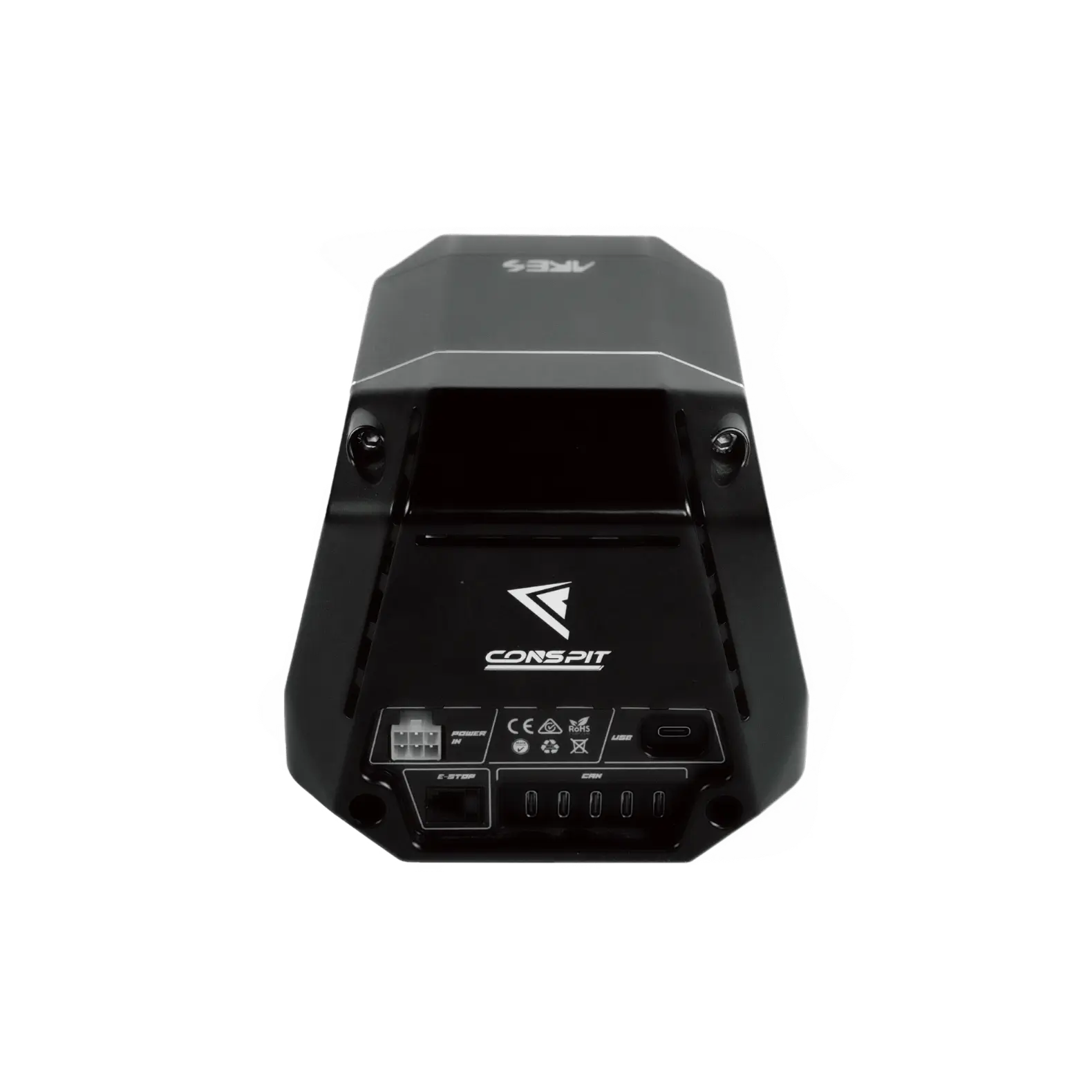 Conspit Ares 12Nm direct drive wheel base bottom connector ports view