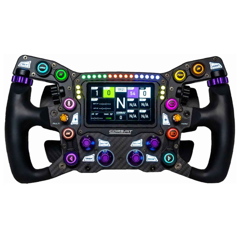 Conspit MAX01 formula sim racing steering wheel front view showing flat-bottom shape and controls