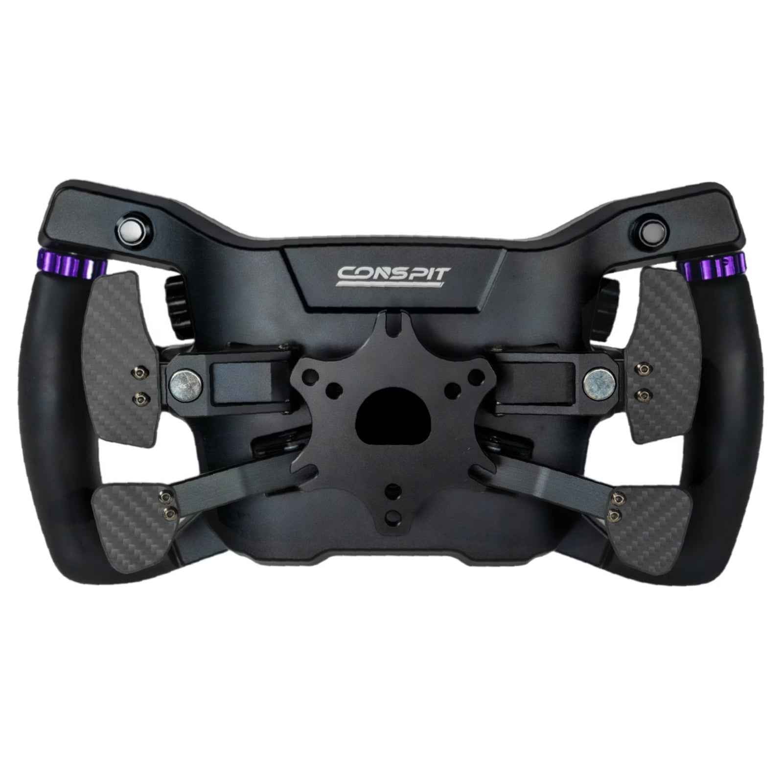 Conspit MAX01 formula wheel rear view showing quick-release hub and connector layout