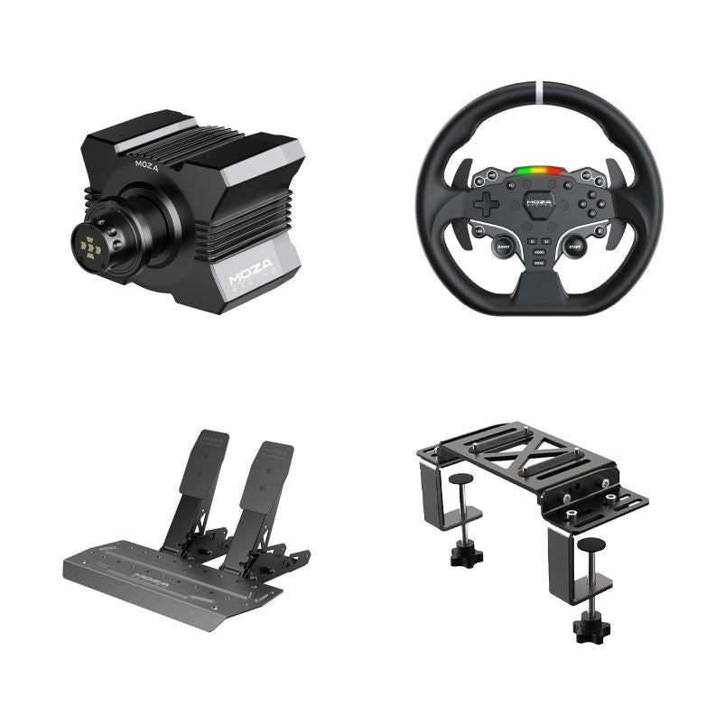 MOZA R5 PC gaming racing simulator bundle with wheel base and pedals
