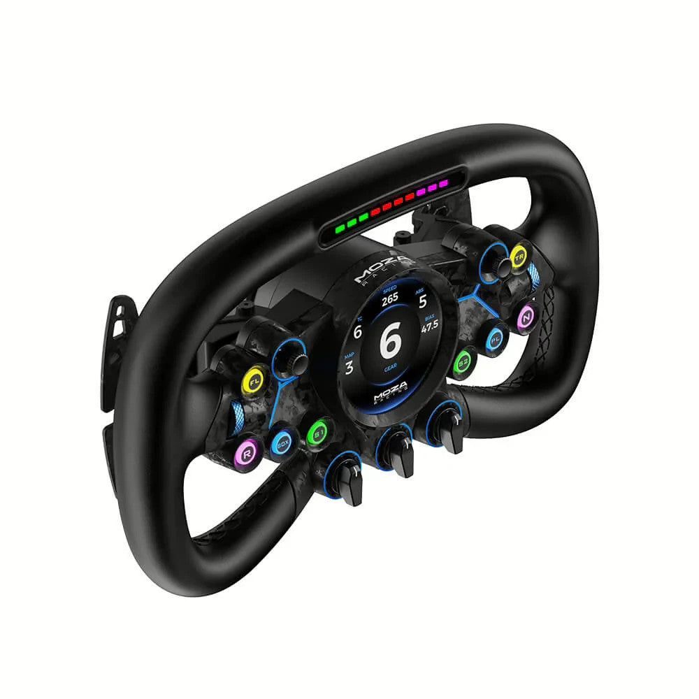 MOZA Vision GS sim racing steering wheel rear view showing button layout