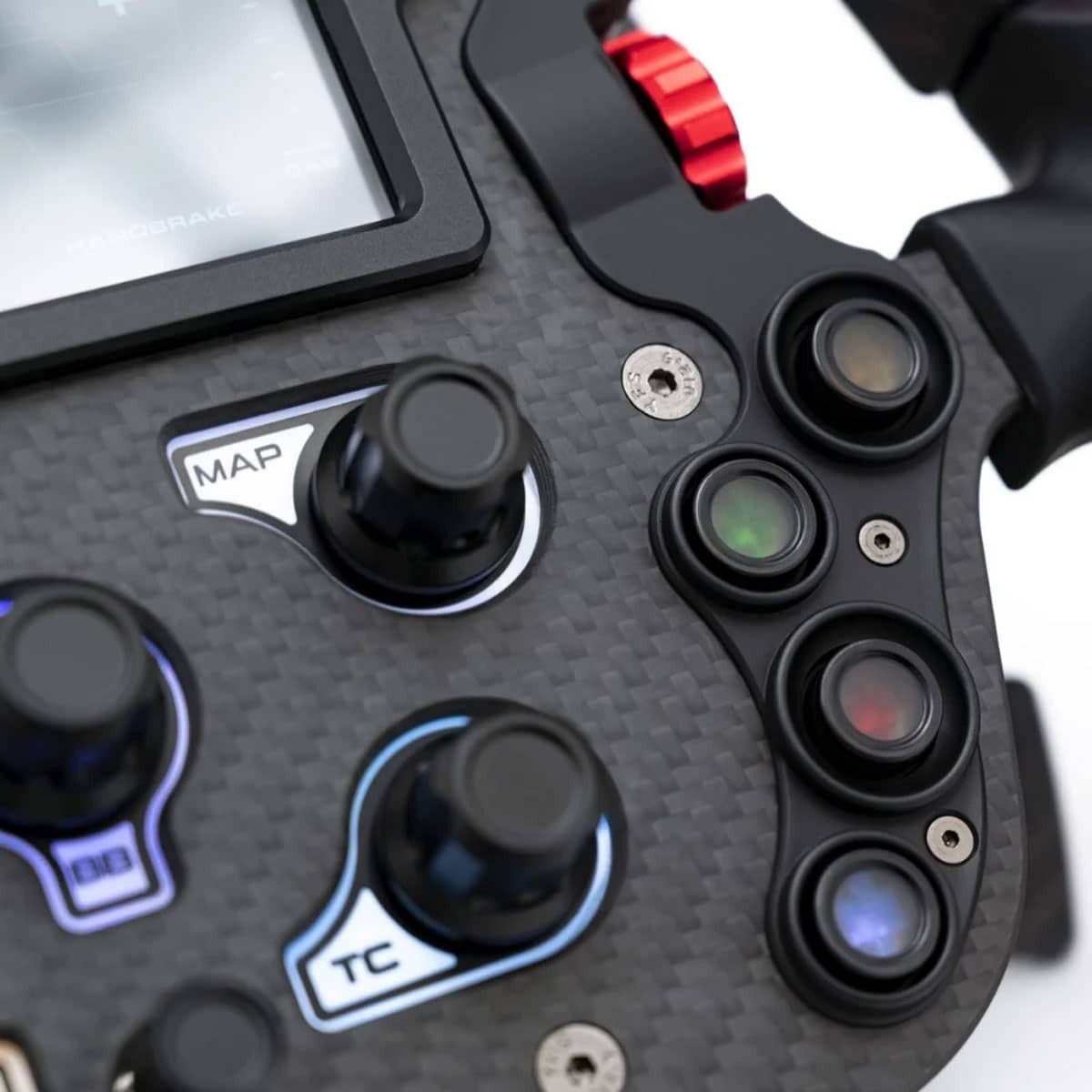 Simagic FX Pro racing wheel side profile view with carbon grips