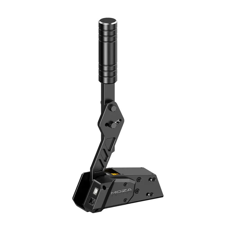 MOZA HBP sim racing handbrake full view showing lever arm mechanism and mounting base