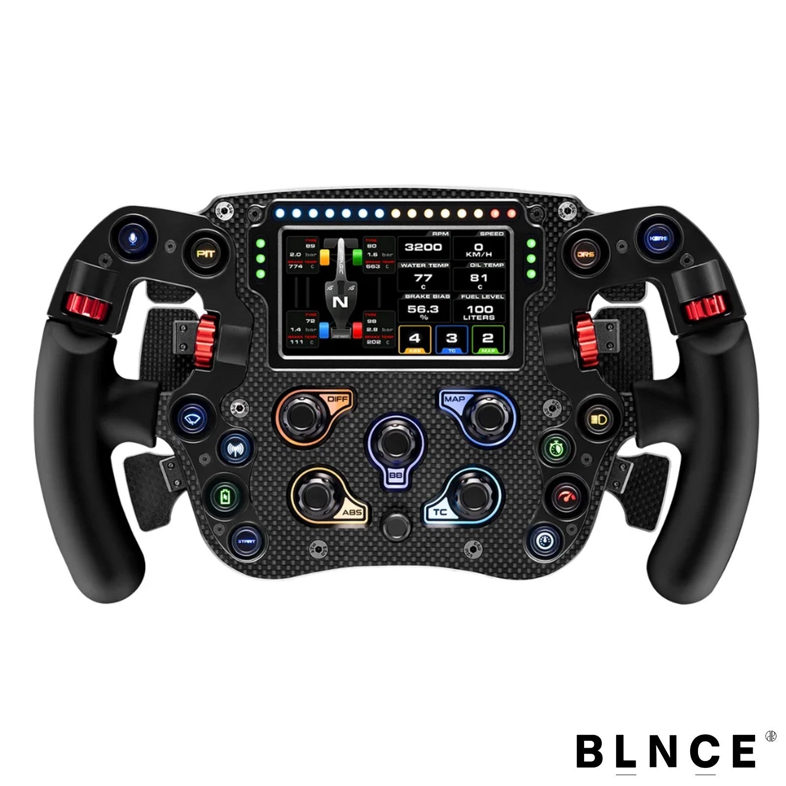 Simagic FX Pro sim racing steering wheel front view with carbon fibre finish