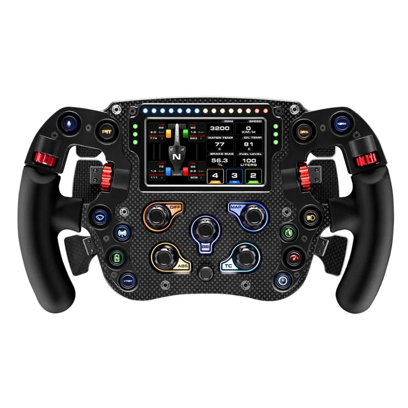 Simagic FX Pro sim racing steering wheel front view with carbon fibre finish