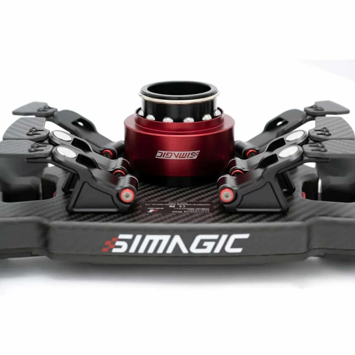 Simagic FX Pro wheel RGB display and quick release adapter close-up