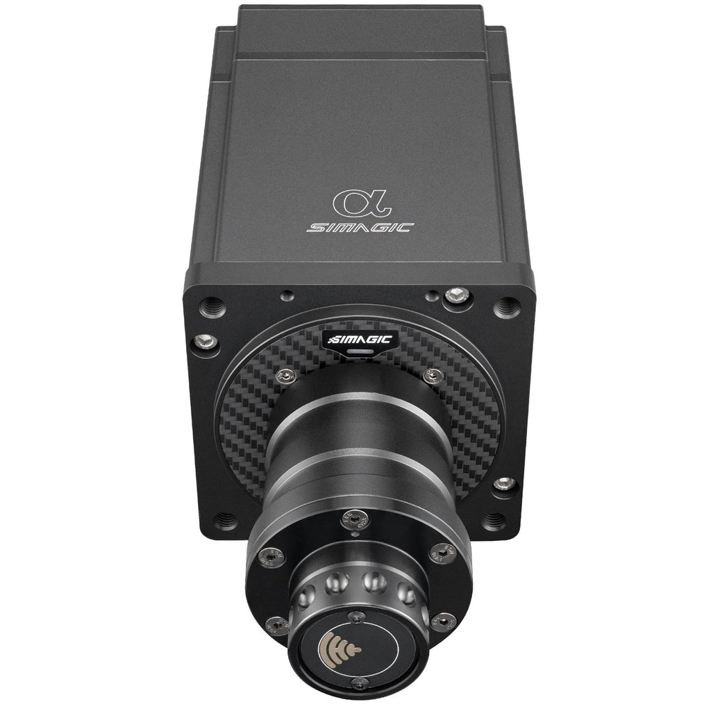 Simagic Alpha 15Nm direct drive wheel base front view for sim racing