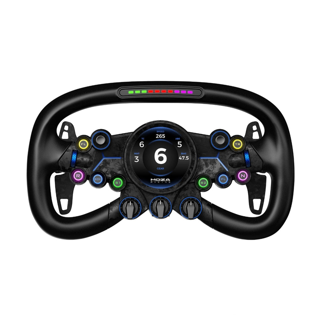 MOZA Vision GS sim racing steering wheel front view with LED display