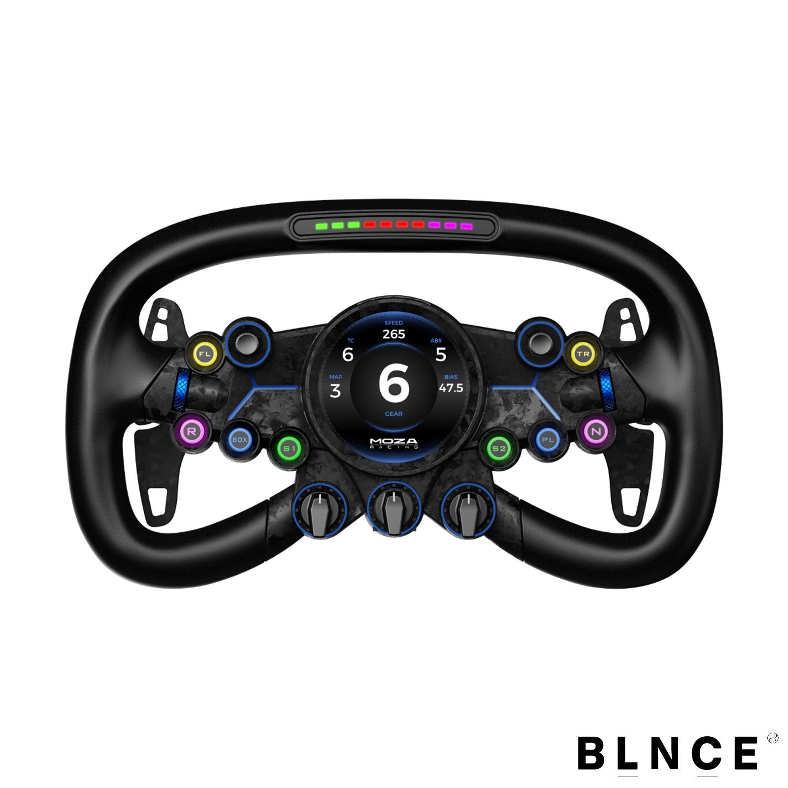 MOZA Vision GS sim racing steering wheel front view with LED display