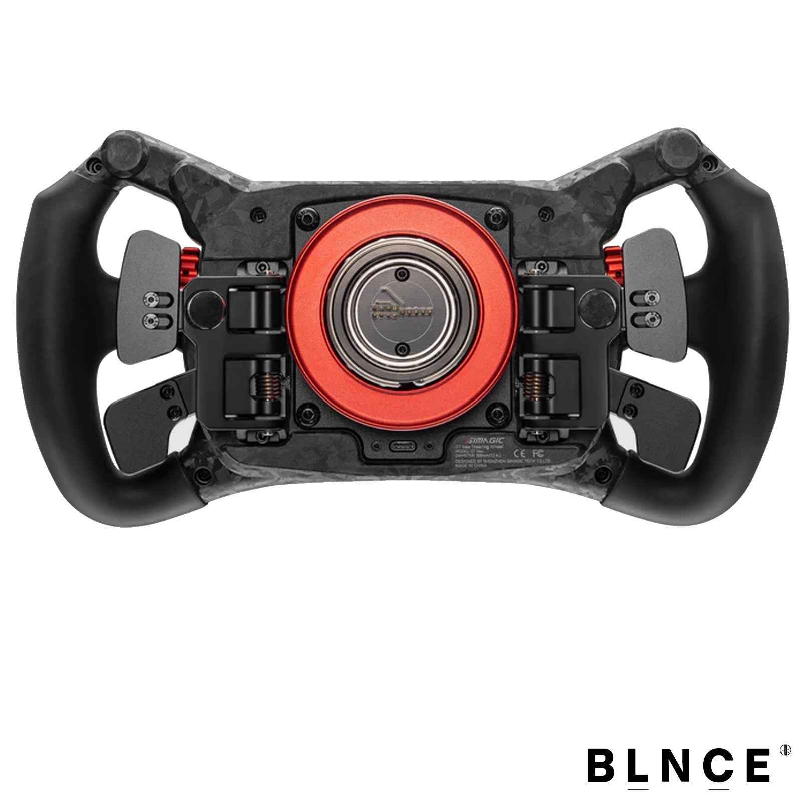 Simagic GT Neo steering wheel rear view showing mounting hub and quick-release mechanism