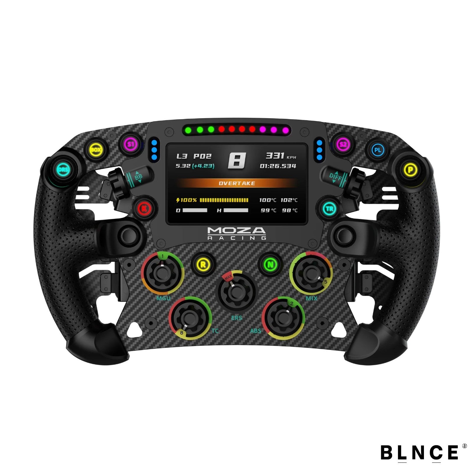 MOZA FSR2 formula sim racing wheel front view with Alcantara grip