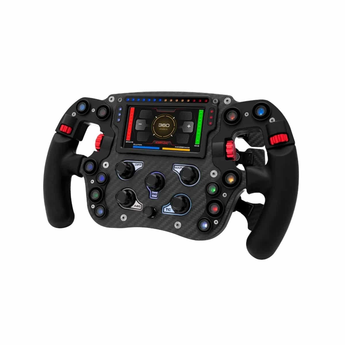 Simagic FX Pro steering wheel rear view showing button layout and paddles