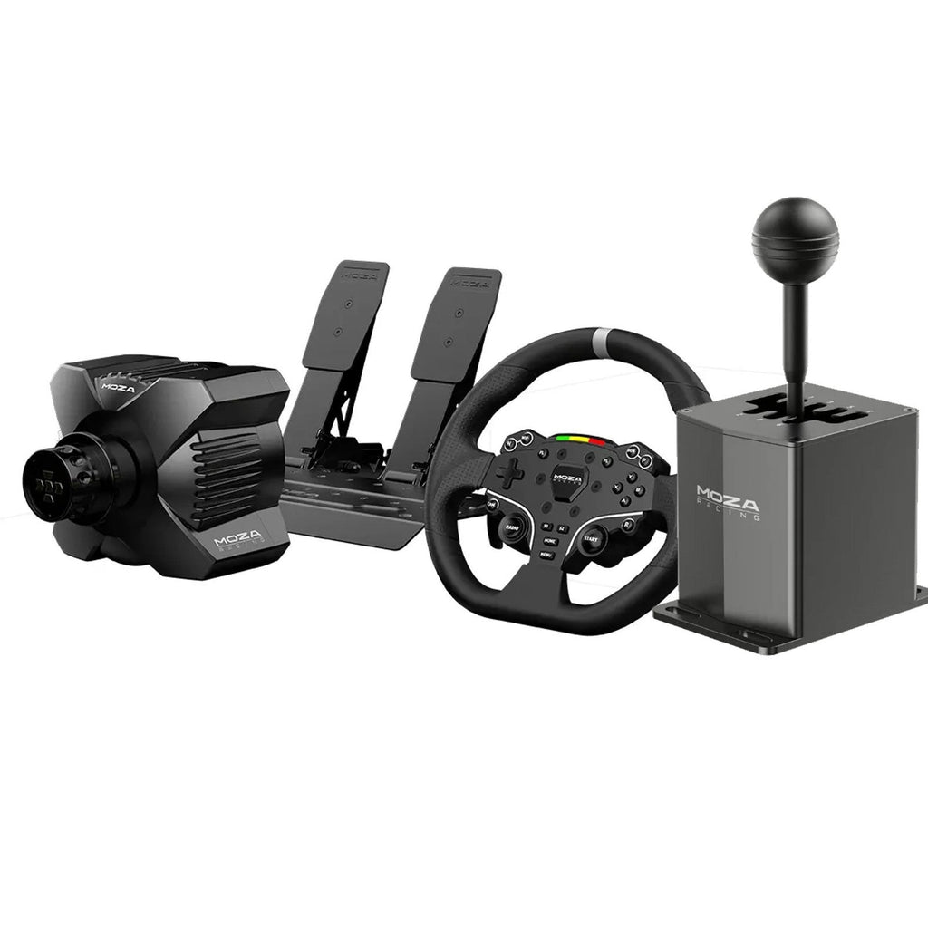 MOZA R3 sim racing bundle with wheelbase pedals steering wheel and H-pattern shifter