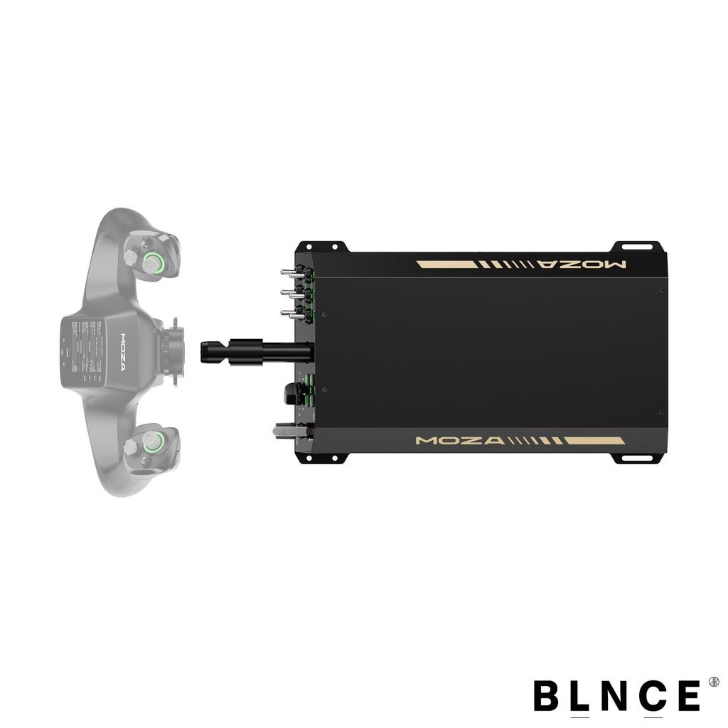 MOZA AY210 force feedback yoke base rear view with yoke attachment connector port and MOZA branding