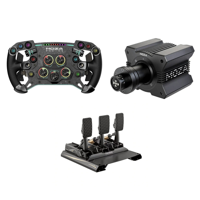 MOZA R9 V3 base CRP2 load cell pedals and GS V2P GT wheel sim racing bundle